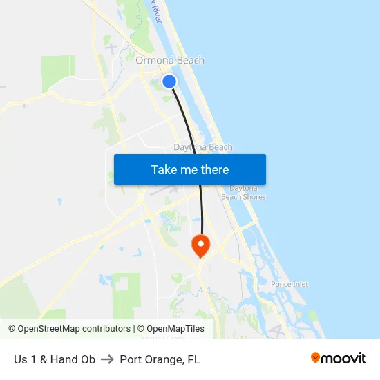 Us 1 & Hand Ob to Port Orange, FL map
