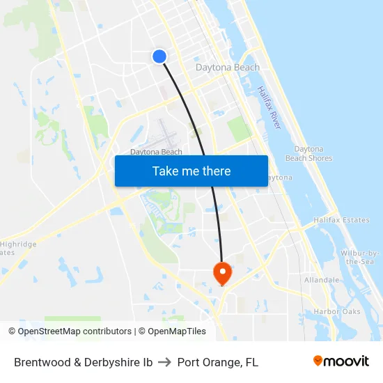 Brentwood & Derbyshire Ib to Port Orange, FL map