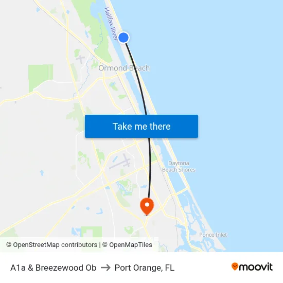 A1a & Breezewood Ob to Port Orange, FL map
