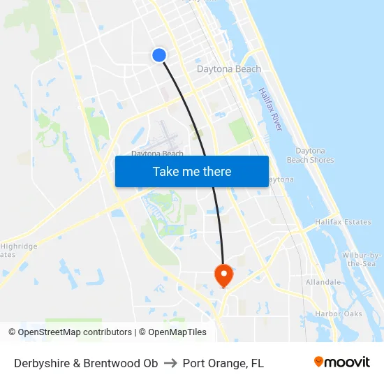Derbyshire & Brentwood Ob to Port Orange, FL map