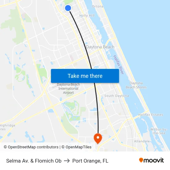 Selma Av. & Flomich Ob to Port Orange, FL map