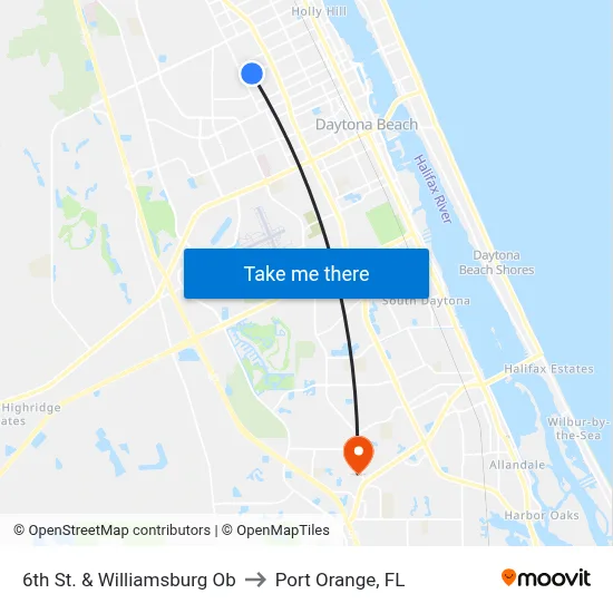 6th St. & Williamsburg Ob to Port Orange, FL map