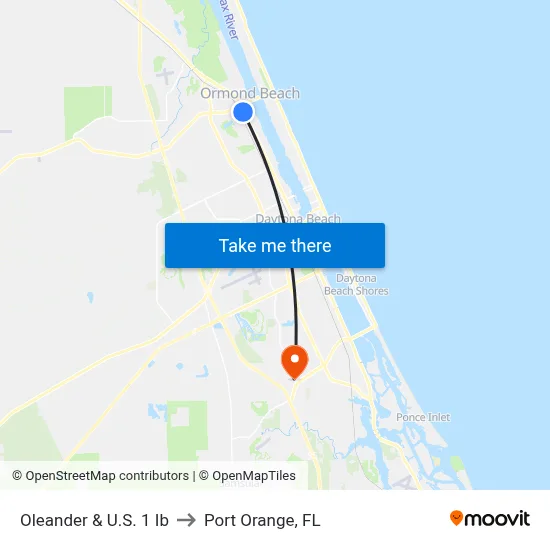 Oleander & U.S. 1 Ib to Port Orange, FL map
