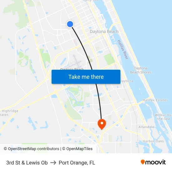 3rd St & Lewis Ob to Port Orange, FL map