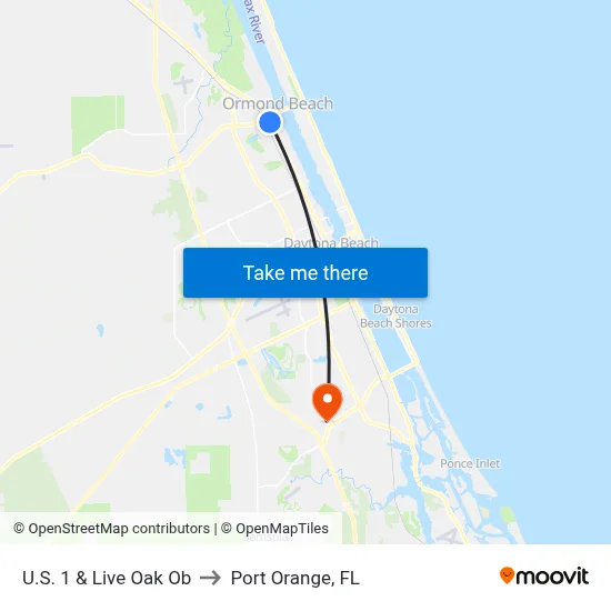 U.S. 1 & Live Oak Ob to Port Orange, FL map