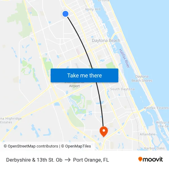 Derbyshire & 13th St. Ob to Port Orange, FL map