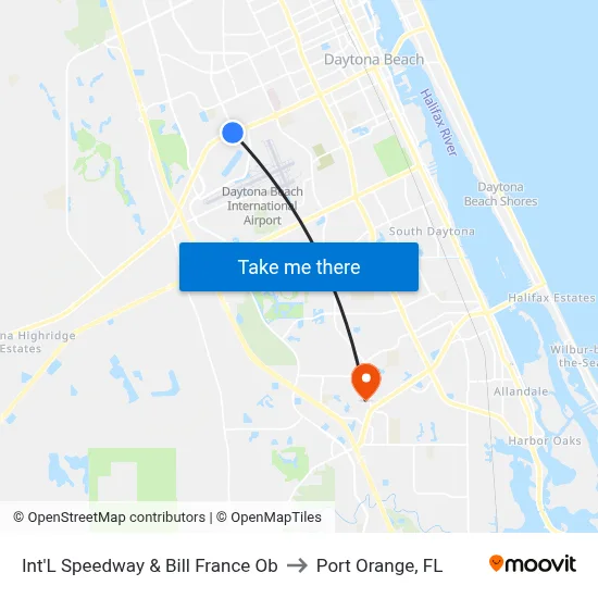 Int'L Speedway & Bill France Ob to Port Orange, FL map