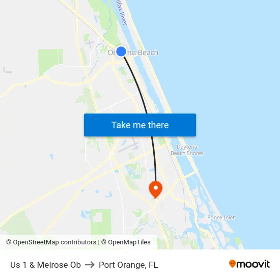 Us 1 & Melrose Ob to Port Orange, FL map