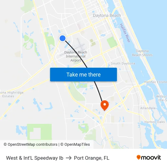 West & Int'L Speedway Ib to Port Orange, FL map