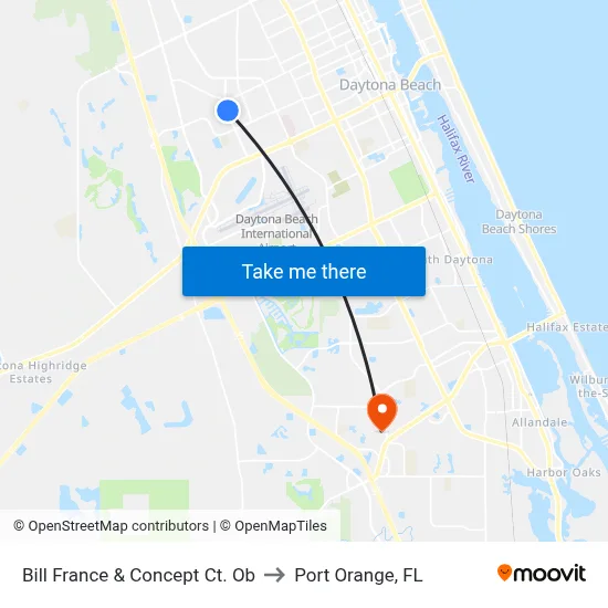Bill France & Concept Ct. Ob to Port Orange, FL map