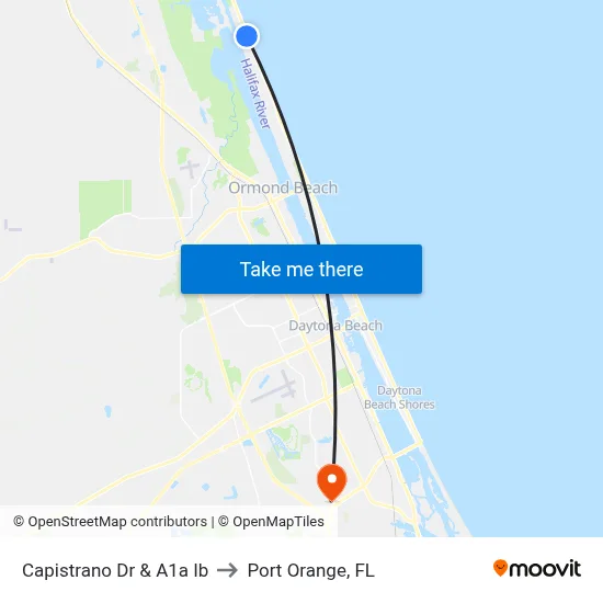 Capistrano Dr & A1a Ib to Port Orange, FL map