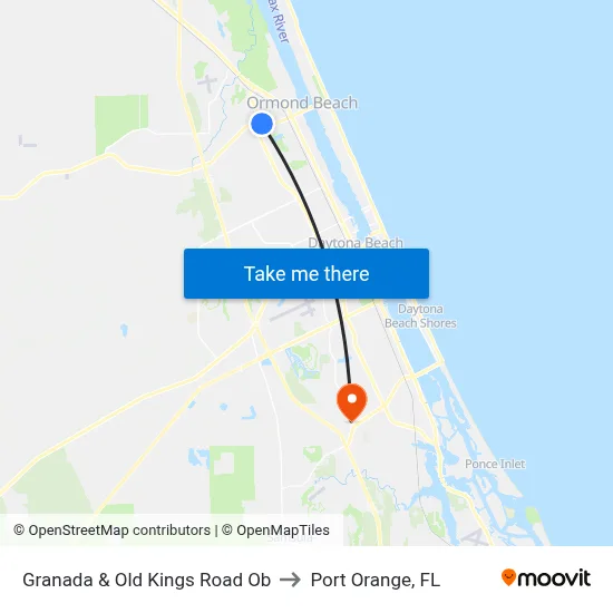 Granada & Old Kings Road Ob to Port Orange, FL map