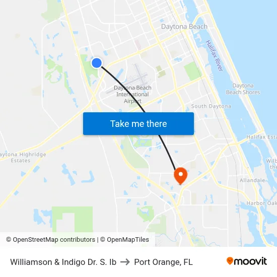 Williamson & Indigo Dr. S. Ib to Port Orange, FL map