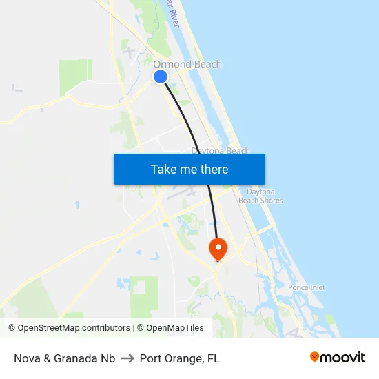 Nova & Granada Nb to Port Orange, FL map