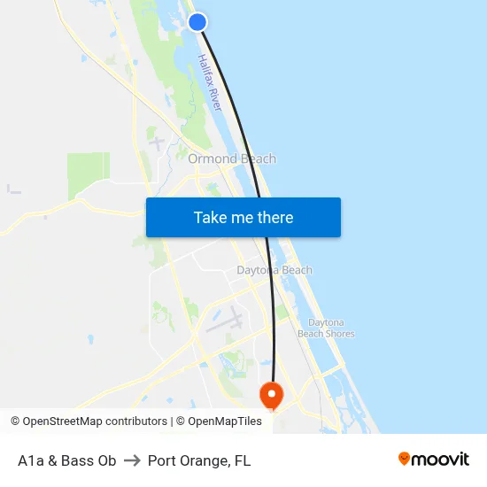 A1a & Bass Ob to Port Orange, FL map