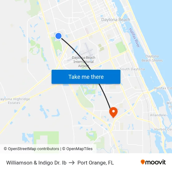 Williamson & Indigo Dr. Ib to Port Orange, FL map