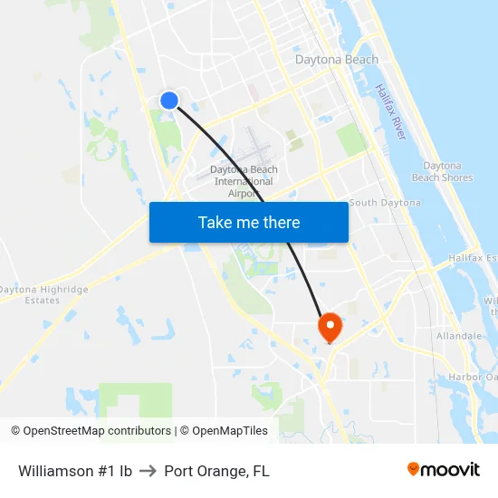 Williamson #1 Ib to Port Orange, FL map