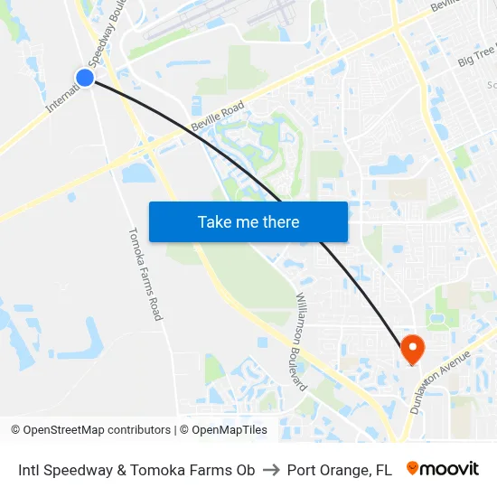 Intl Speedway & Tomoka Farms Ob to Port Orange, FL map