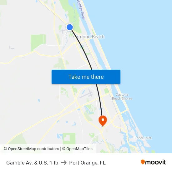 Gamble Av. & U.S. 1 Ib to Port Orange, FL map