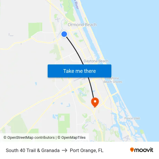South 40 Trail & Granada to Port Orange, FL map