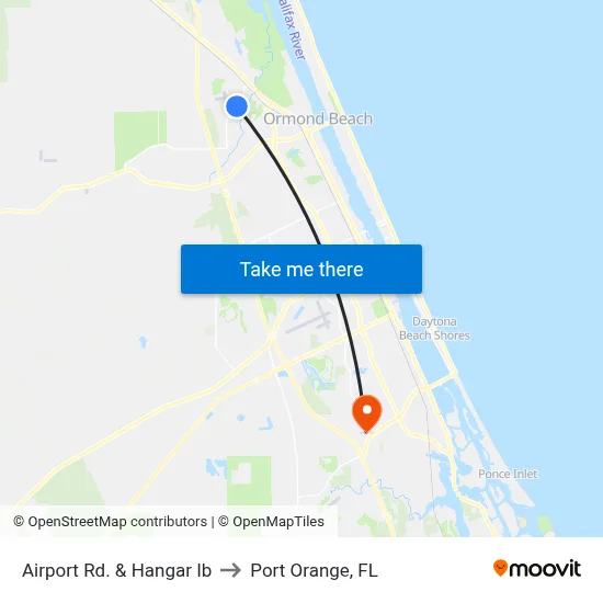 Airport Rd. & Hangar Ib to Port Orange, FL map