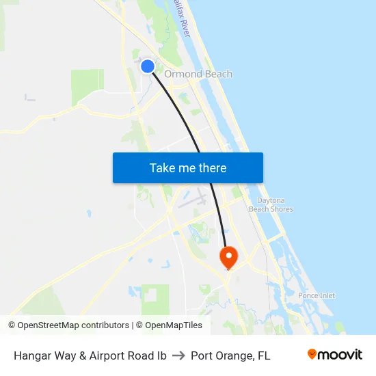 Hangar Way & Airport Road Ib to Port Orange, FL map