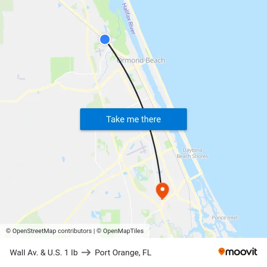 Wall Av. & U.S. 1 Ib to Port Orange, FL map