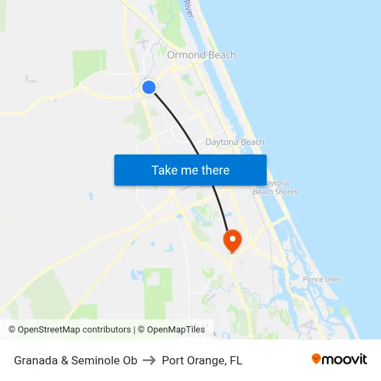 Granada & Seminole Ob to Port Orange, FL map