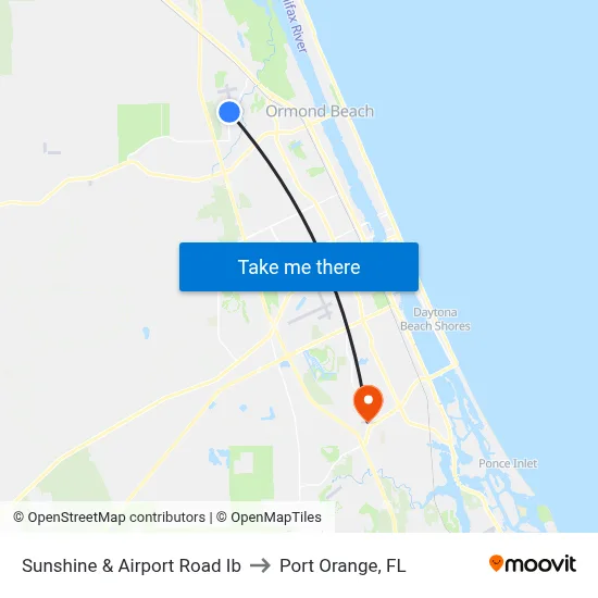Sunshine & Airport Road Ib to Port Orange, FL map