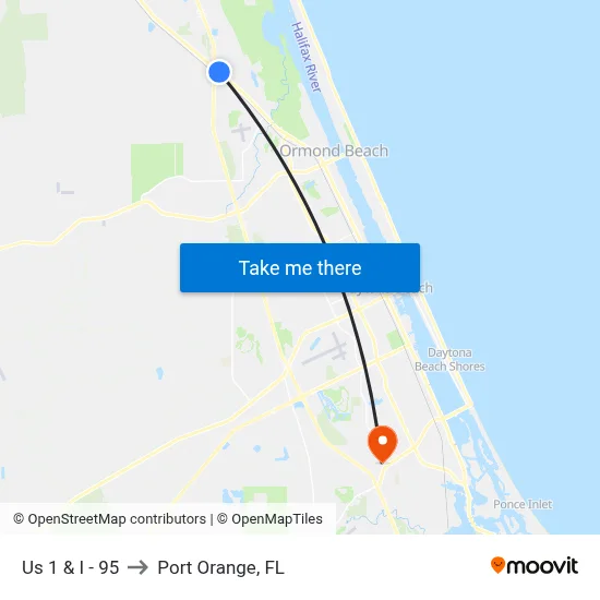 Us 1 & I - 95 to Port Orange, FL map