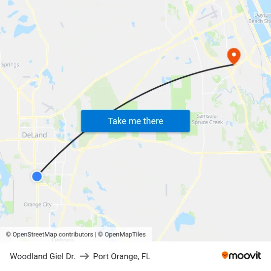 Woodland  Giel Dr. to Port Orange, FL map