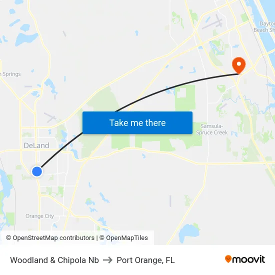 Woodland & Chipola Nb to Port Orange, FL map