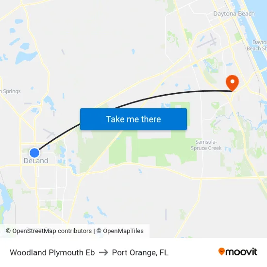 Woodland  Plymouth Eb to Port Orange, FL map