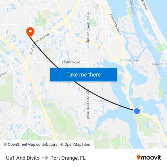 Us1 And Divito to Port Orange, FL map