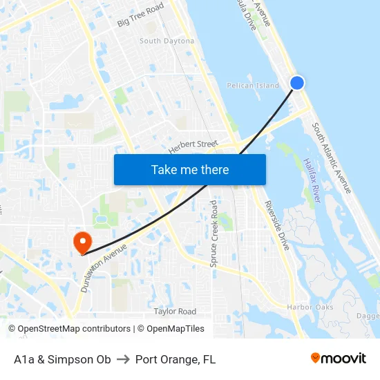 A1a & Simpson Ob to Port Orange, FL map