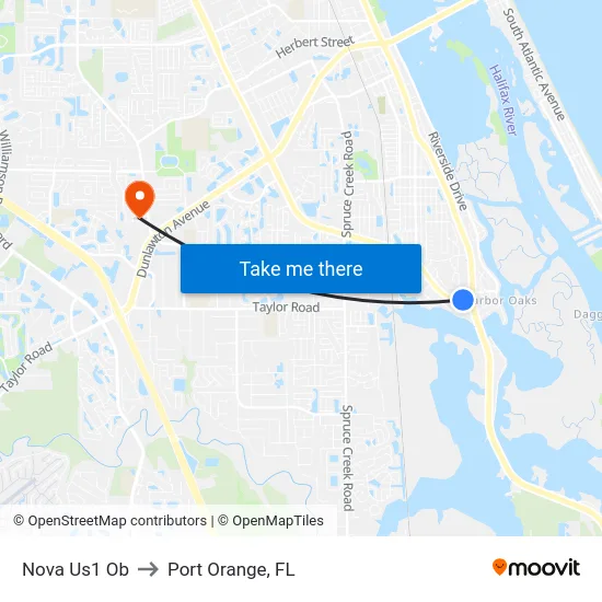 Nova  Us1 Ob to Port Orange, FL map