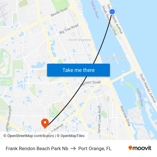 Frank Rendon Beach Park Nb to Port Orange, FL map
