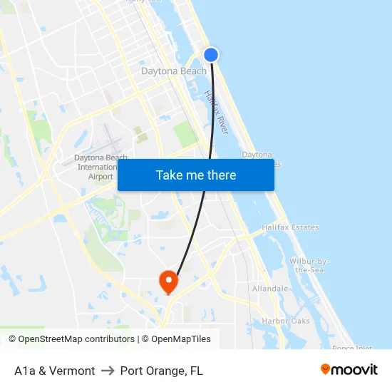 A1a & Vermont to Port Orange, FL map