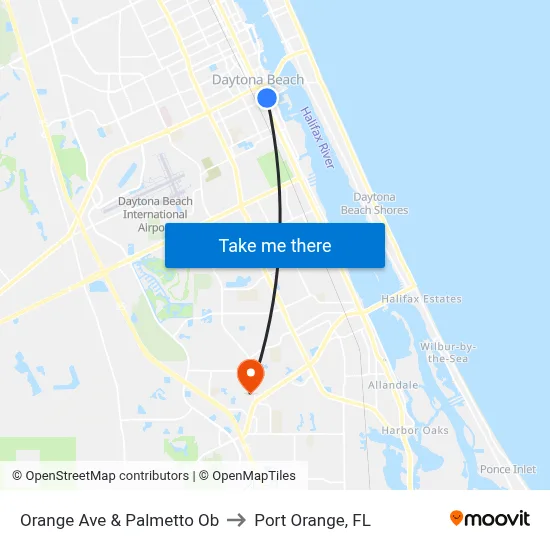 Orange Ave & Palmetto Ob to Port Orange, FL map