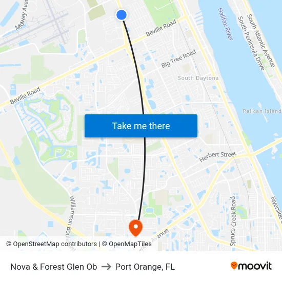 Nova & Forest Glen Ob to Port Orange, FL map
