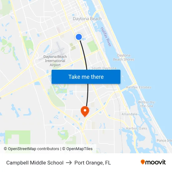 Campbell Middle School to Port Orange, FL map