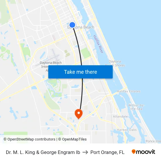 Dr. M. L.  King & George Engram Ib to Port Orange, FL map