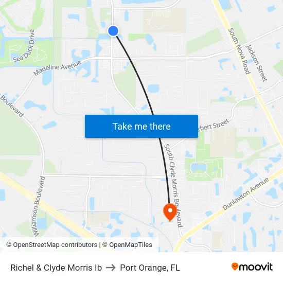 Richel & Clyde Morris Ib to Port Orange, FL map
