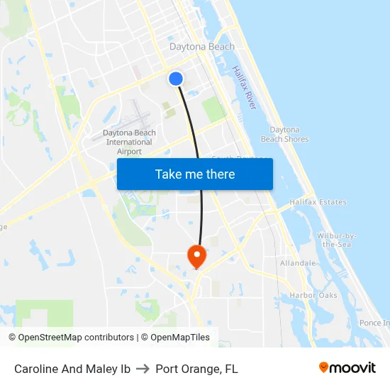 Caroline And Maley Ib to Port Orange, FL map