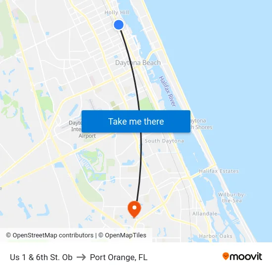 Us 1 & 6th St. Ob to Port Orange, FL map