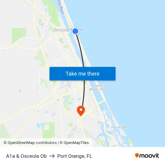 A1a & Osceola Ob to Port Orange, FL map
