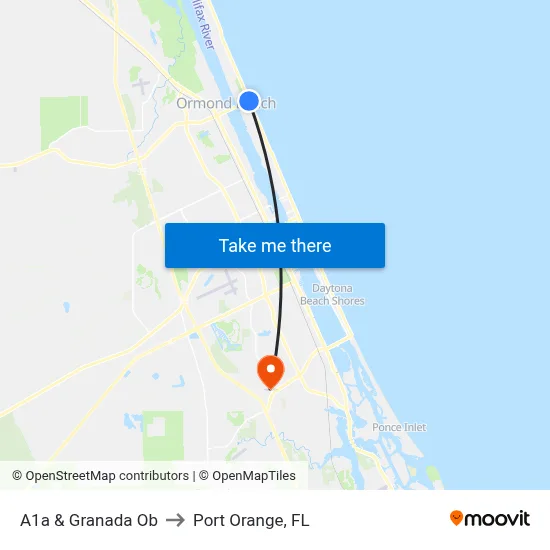 A1a & Granada Ob to Port Orange, FL map