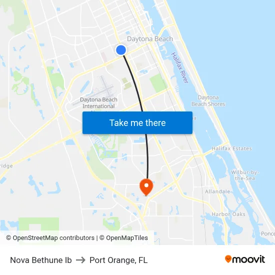 Nova Bethune Ib to Port Orange, FL map