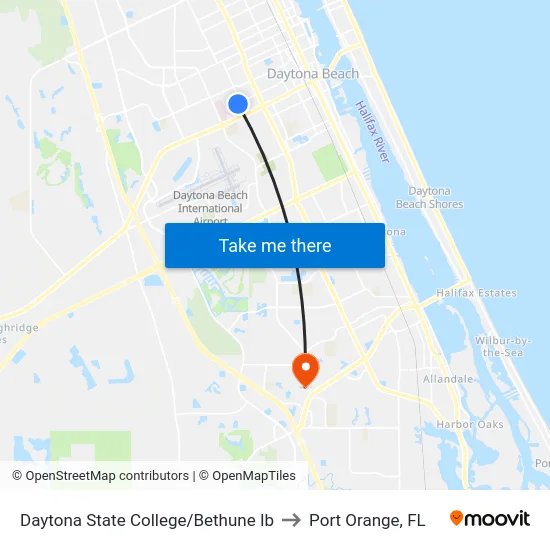 Daytona State College/Bethune Ib to Port Orange, FL map