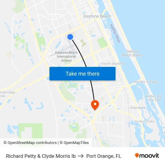 Richard Petty & Clyde Morris Ib to Port Orange, FL map
